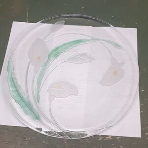 Vintage L. E. Smith Glass Platter Handmade Clear Glass Calla Lily 13"